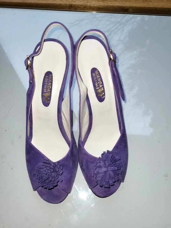 Vintage Purple Suede Slingbacks with Rosette Detail Size EU 39 - Picture 7 of 11